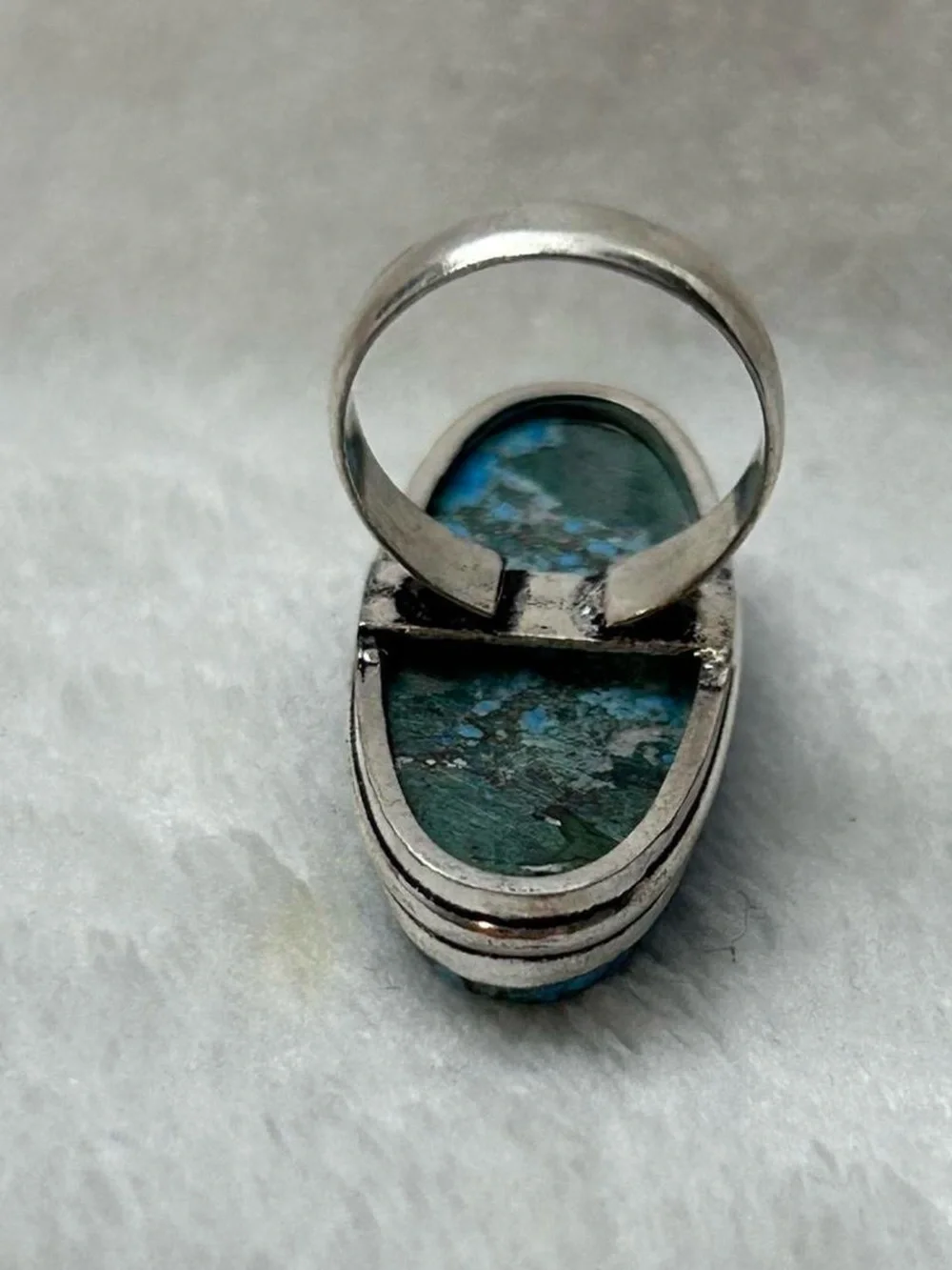 925 Silver Blue Turquoise Oval Statement Ring - Women Jewelry